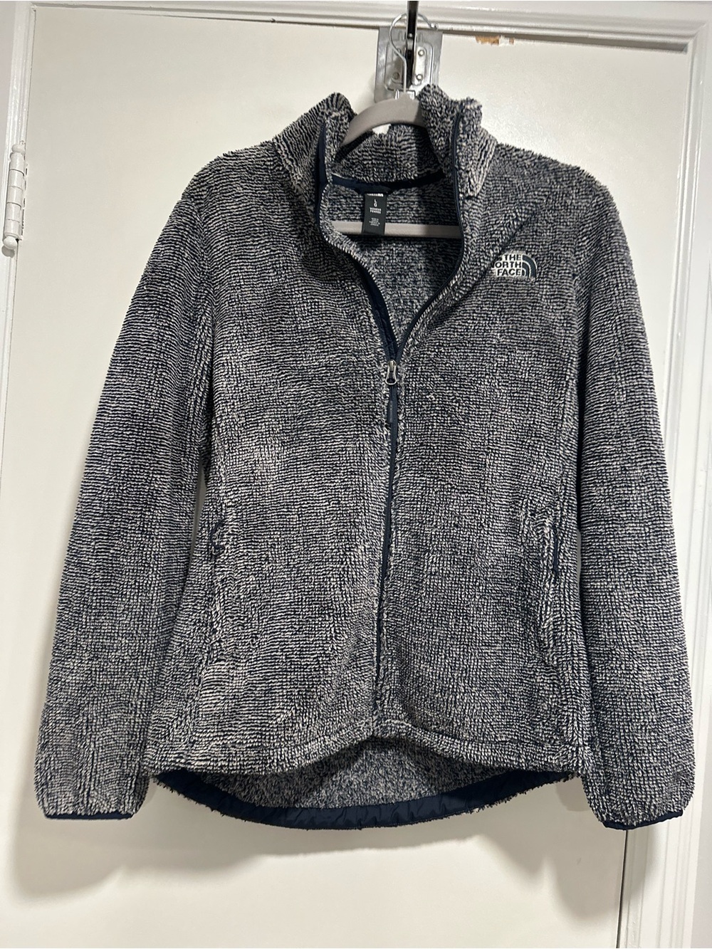 EUC North Face Women's Osito Sz:L Full-Zip Soft Fleece jacket Navy White Heather